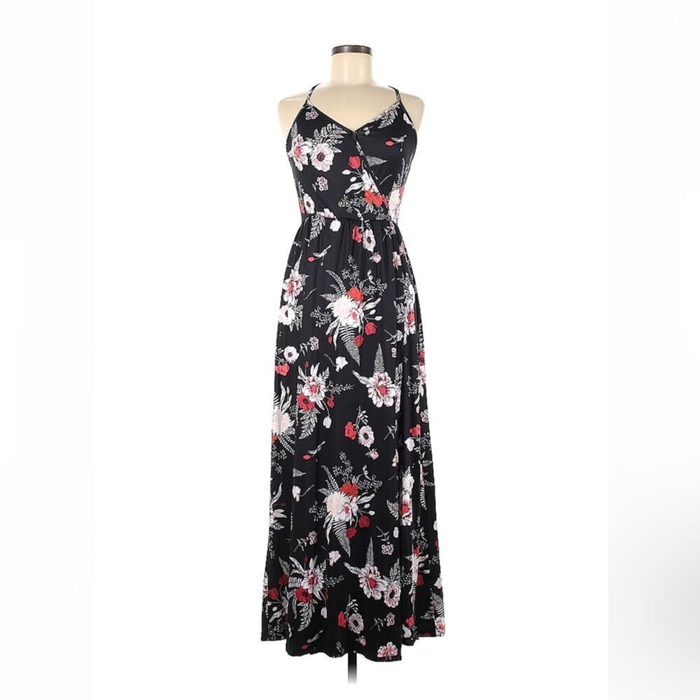 ININ‎ black floral maxi dress, size small